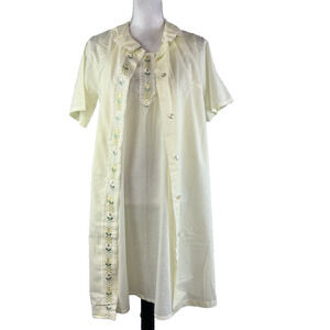 Vintage Katz 2pc Nightgown House Coat Robe Set sz Small Yellow Floral Embroidery